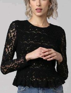 Black Lace Peplum Top