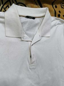 Massimo Dutti Men White Cotton Polo Tshirt