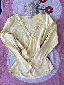 Cute Yellow Lace Trim Top