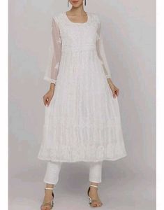 White Anarkali Kurt