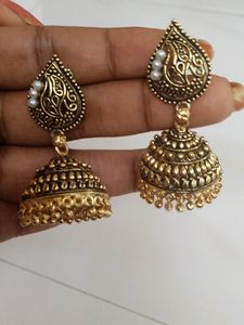Traditional Kerala Jumka, Gold And Black Metal Ite