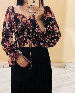 Floral Print Ruffle Crop Top