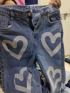 Heart Print Denim Jeans