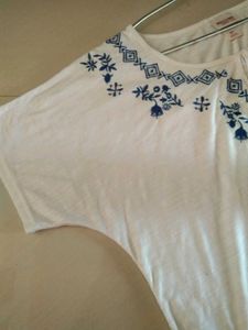 Mossimo Embroidered Tie-Neck Top