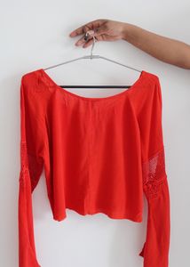 Red Orange Bell Sleeves Top