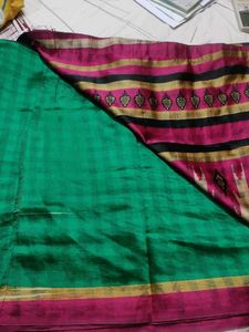 Green &amp; Pink Checked Saree