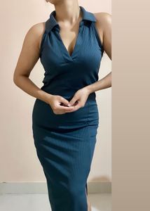 Chic Blue Bodycon Midi Dress
