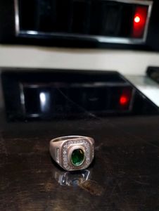 Green Diamond Heavy Ring Pure Silver 925