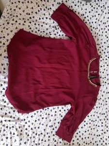 Burgundy Top with Embellished Neckline