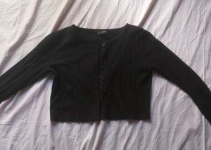 Black And Grey Knit Cropped Cardigan