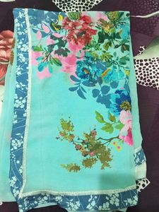 Floral Print Light Blue Saree