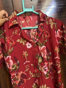 Maroon Floral Dress .