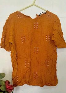 Mustard Embroidered Top