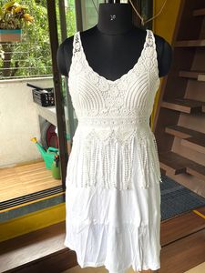 Topshop White Sleeveless Crochet Dress