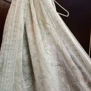 White + Green Light Casual Design Dupatta