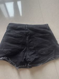 Distressed Black Denim Shorts