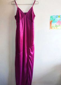 Silky Magenta Slip Dress with front Slit