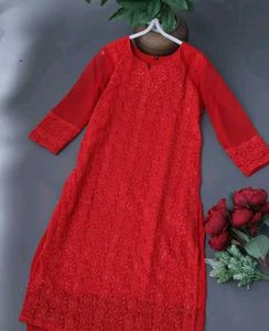 Red Embroidered Kurta