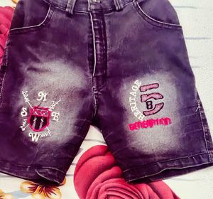 Embroidered Denim Shorts