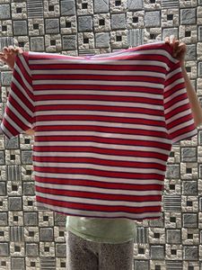 Red &amp; White Striped Crop Top XXL