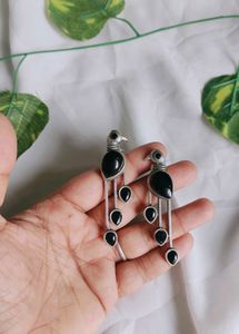 Black Peacock German Silver Earrings