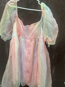 Rainbow Puff Sleeve Dress