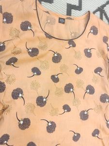 Round Neck Long Kurti 3/4th Sleeves (Orange, XXL)