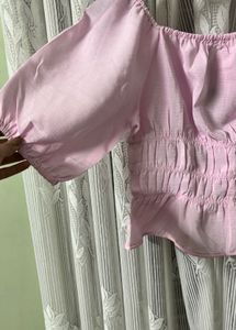 Pink Smocked Puff Sleeve Top