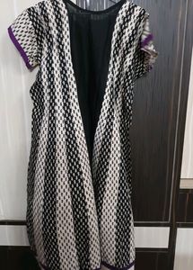 White Black With Purple Embroidery Anarkali