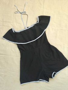 Chic Black Ruffled Romper