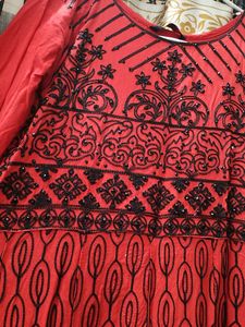 Ethnic Gown With Vibrant Red And Black Colour