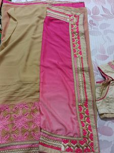 pink and cream saree