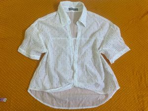 White Striped Sheer Shirt Fits S/M