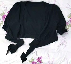 Black Wrap Dress - Puff Sleeves