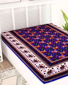Designer Blue Cotton Printed Single Bedsheet