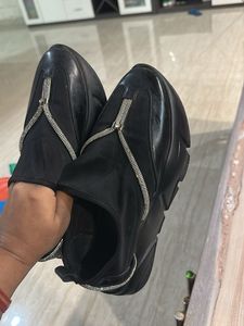 Black Embellished Slip-On Sneakers