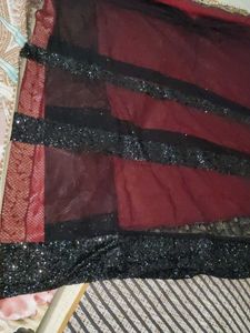 Red &amp; Black Embellished Saree