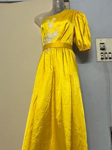 Silk Pinterest Yellow One-Shoulder Gown