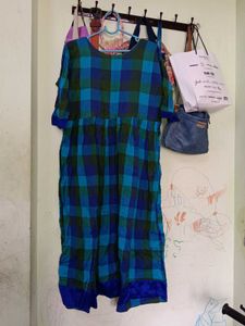 Blue & Green Plaid Midi Dress