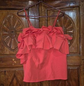 Off-Shoulder Ruffle Coral Top