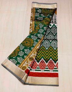 Green Printed Saree