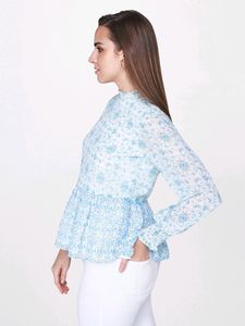 AND White Full sleeves With Floral Blue Design