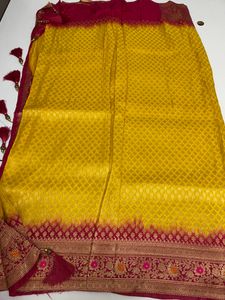 Party Type Yellow And Pink Saree
