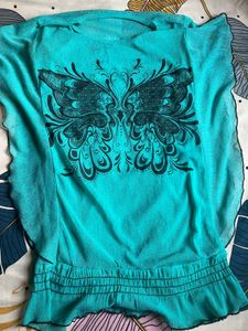 Teal Butterfly Print Top