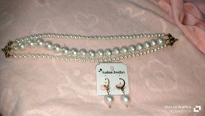 Three Layer White Pearl Necklace With Earrings