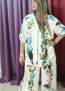 Abstract Print satin Cord Set