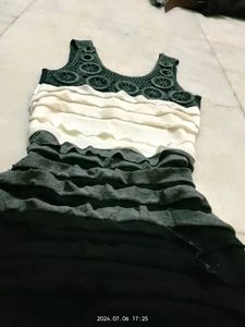 Imported Black &amp; White Summer Bodycon With Ruffles