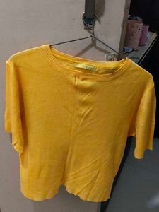 Yellow Cropped Knit Top
