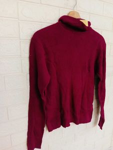 Burgundy Turtleneck Ribbed Sweater