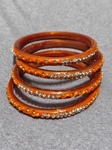 Orange Rhinestone Bangles (Set of 4)